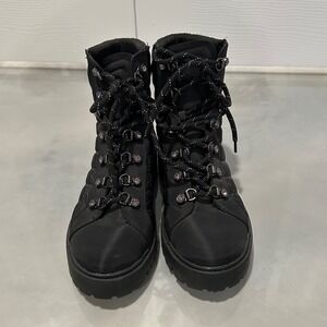 Guess Wortela Womens Black Quilted Combat Boots Rhinestone Eyelets Lug Sole 8.5M